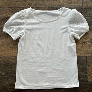 Talbots White Eyelet Sleeve Tee-Petite